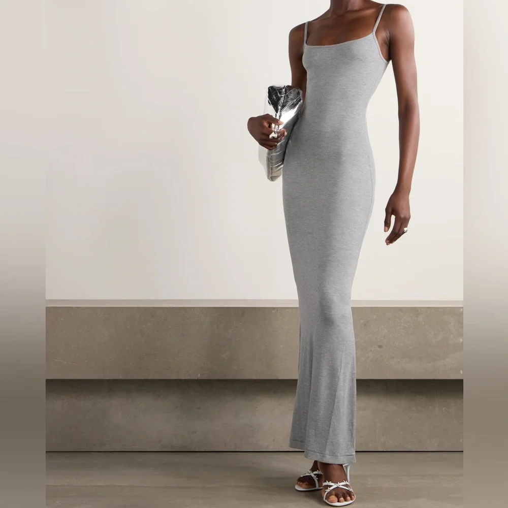 Skims Soft Lounge Heather Grey Long Maxi Slip Dress - Picture 4 of 15